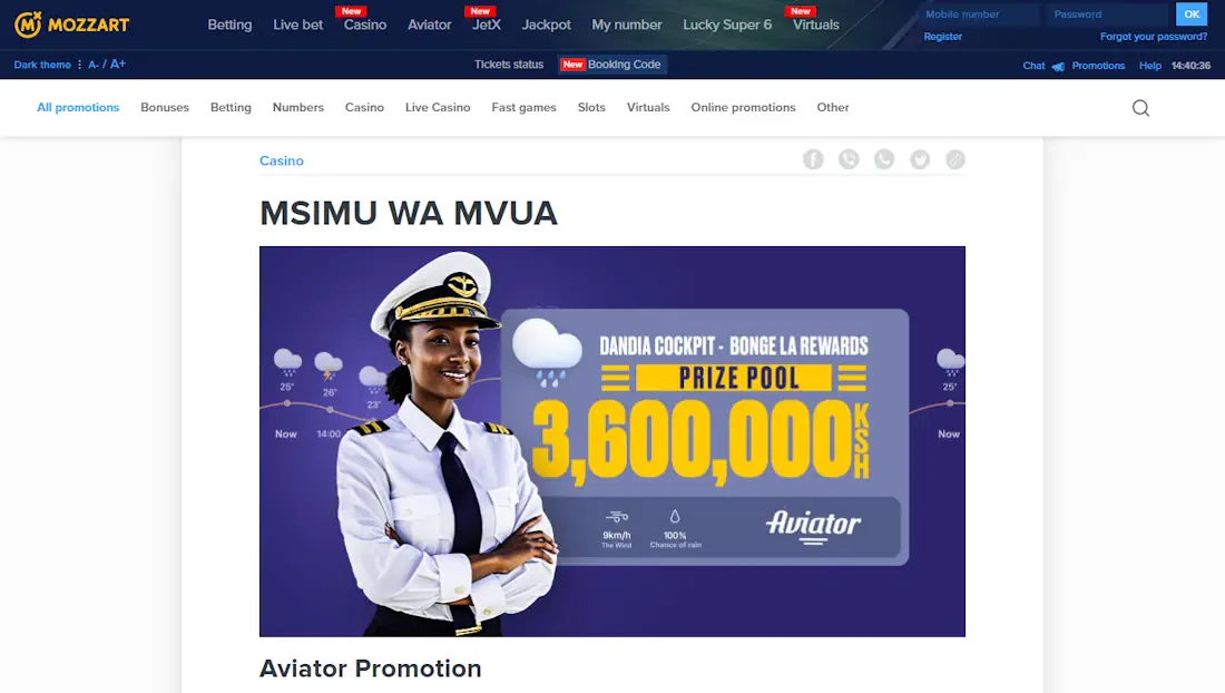 MozartBet MSIMU WA MVUA Aviator Promotion Screenshot